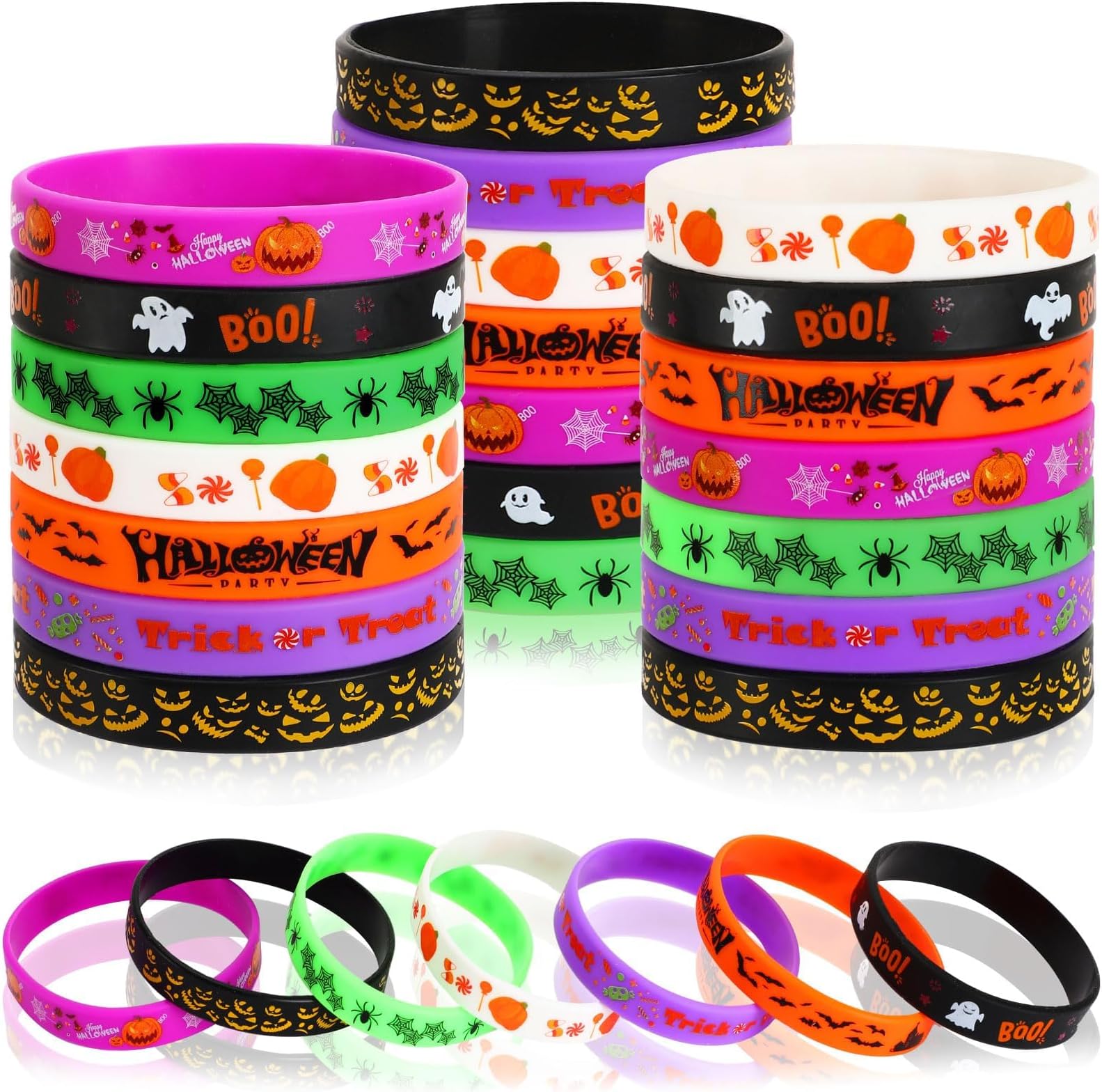 – 42pcs Halloween Party Favors Silicone Bracelets Rubber Wristbands for Halloween Party Decorations Accessories Trick or Treat Goodie Bag Stuffers Fillers Supplies(7 Designs)
