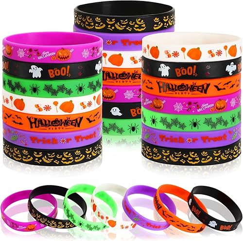 JUNEBRUSHS 42 pulseras de silicona para fiestas de Halloween, pulseras de goma para decoración de fiesta de Halloween, accesorios de relleno de