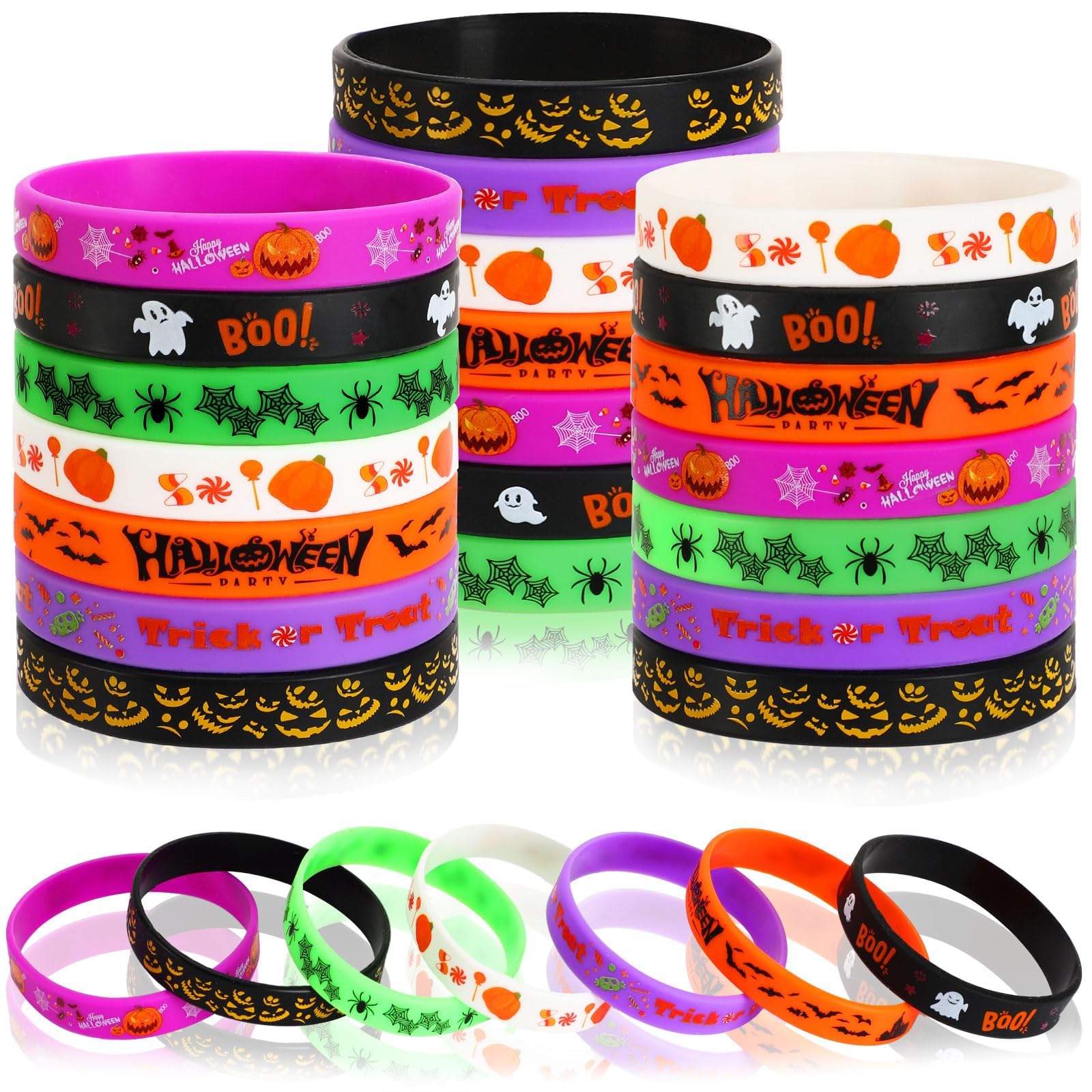 42pcs Halloween Party Favors Silicone Bracelets Rubber Wristbands for Halloween Party Decorations Accessories Trick or Treat Goodie Bag Stuffers Fillers Supplies(7 Designs)