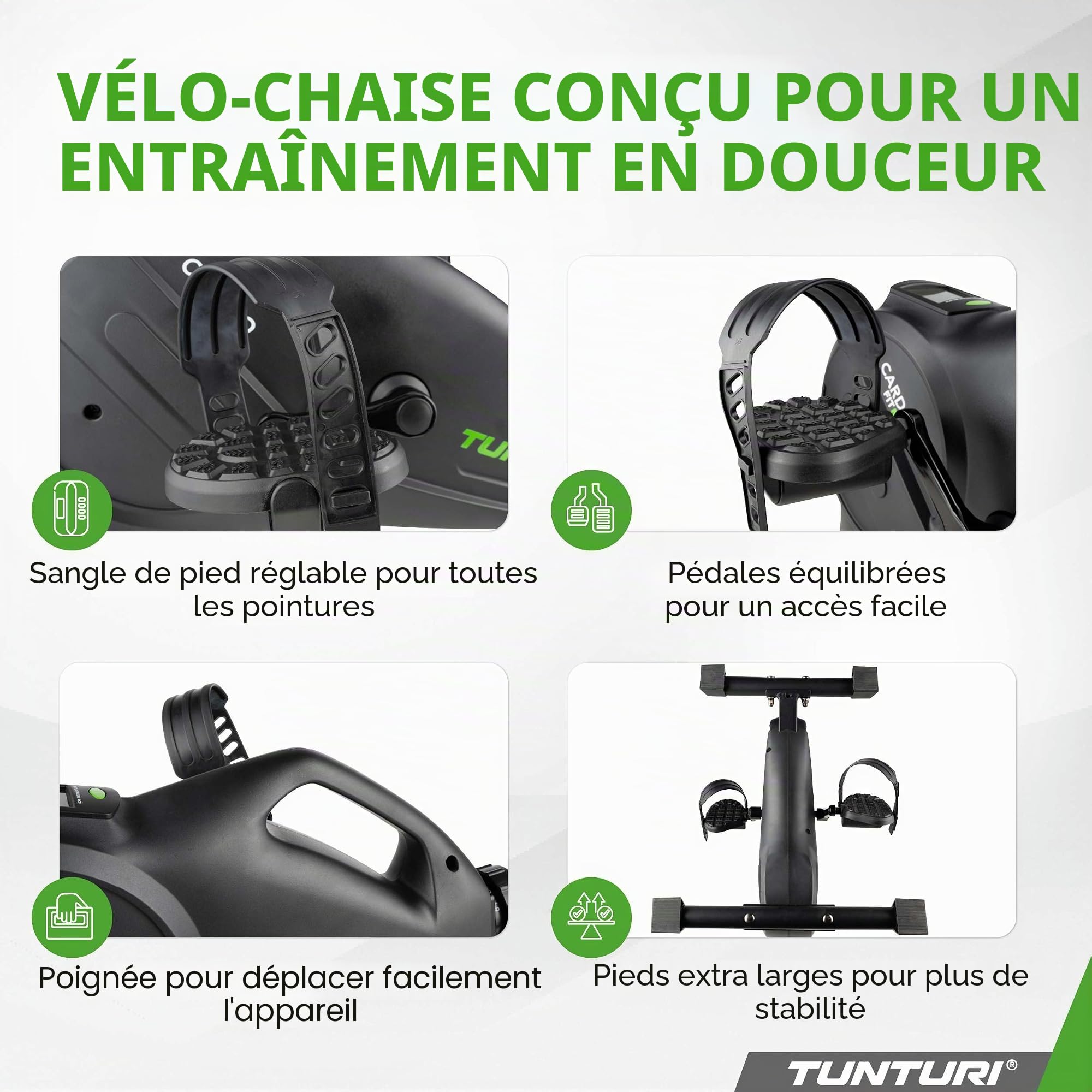 Tunturi Cardio Fit M40 Mini Vélo d'appartement entraînement des jambes et des bras résistance réglable écran LCD