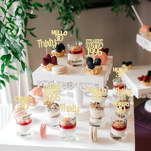 Miniatura 5 de Gyufise Paquete de 24 adornos para cupcakes de 30 cumpleaños de 30 años, 30 rectas de 1994, Hello 30, decoración de pasteles, decoraciones de