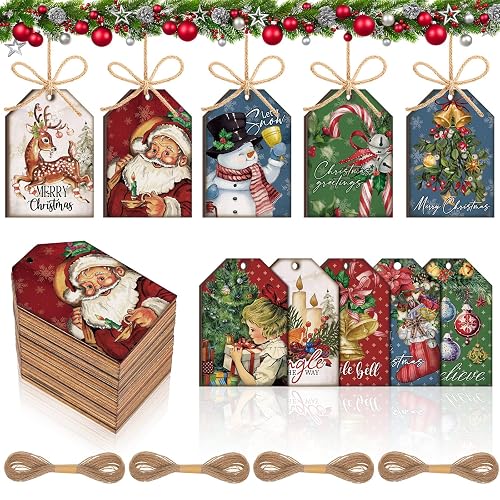 Blulu 60 Pcs Christmas Wooden Ornaments Bulk Winter Tag Labels