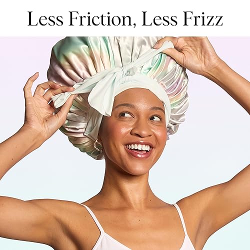 Miniatura 7 de Kitsch Gorro de satén XL para dormir, más suave que el gorro de seda para mujer, ajuste seguro, gorra de noche ajustable para cabello rizado y