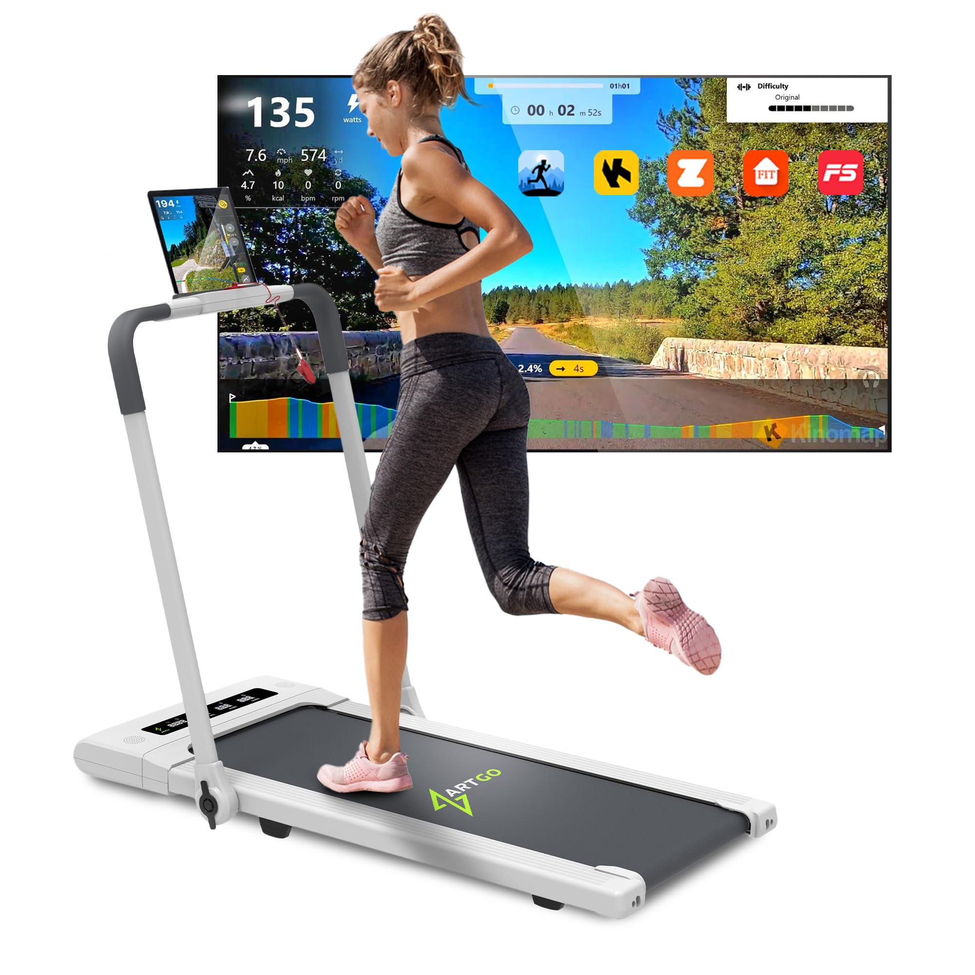 ArtGo GIOTTO Tapis Roulant Elettrico Salvaspazio, Compatto, APP Interattive, Bluetooth, Fino a 10 km/h, ASSISTENZA E GARANZIA ITALIA