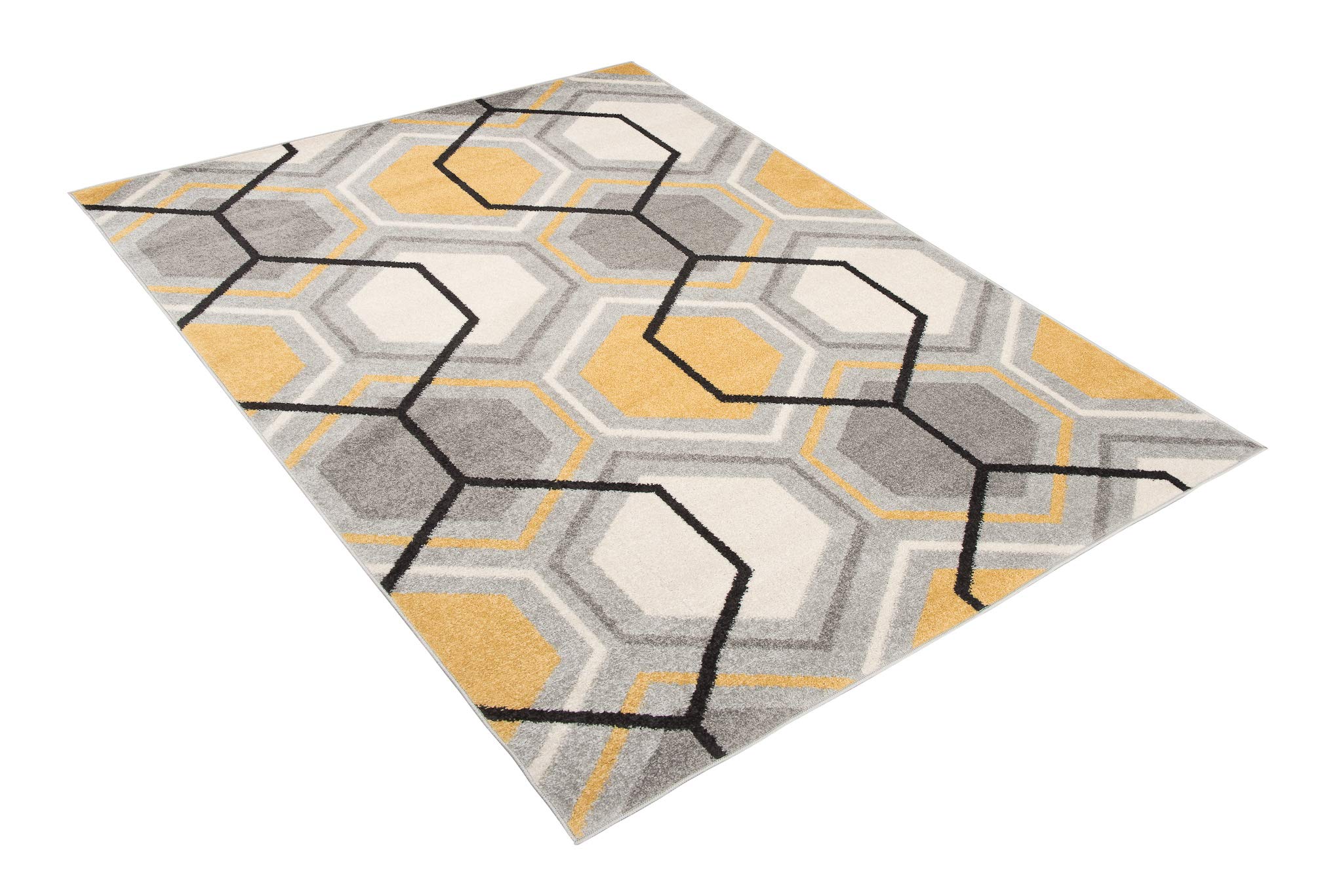 Tapiso LAZUR dywan do salonu, krótkie runo, nowoczesny, geometryczny kratka, szary, kremowy, żółty, jasnobrązowy, do sypialni, Ökotex 200 x 290 cm