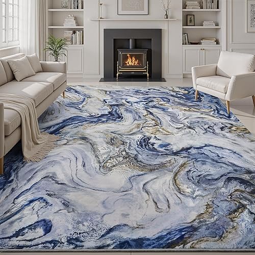 Miniatura 7 de Alfombras de área de 9 x 12 pies para sala de estar, moderna alfombra abstracta para dormitorio, contemporánea, lavable a máquina, alfombra grande