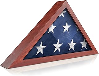HBCY Creations Flag Display Case for 5' x 9.5' American Veteran Burial Flag Solid Wood Cherry Finish Frame with Glass Front with Wall Mount or Standing Display, Flag Box Display Case for Burial Flag