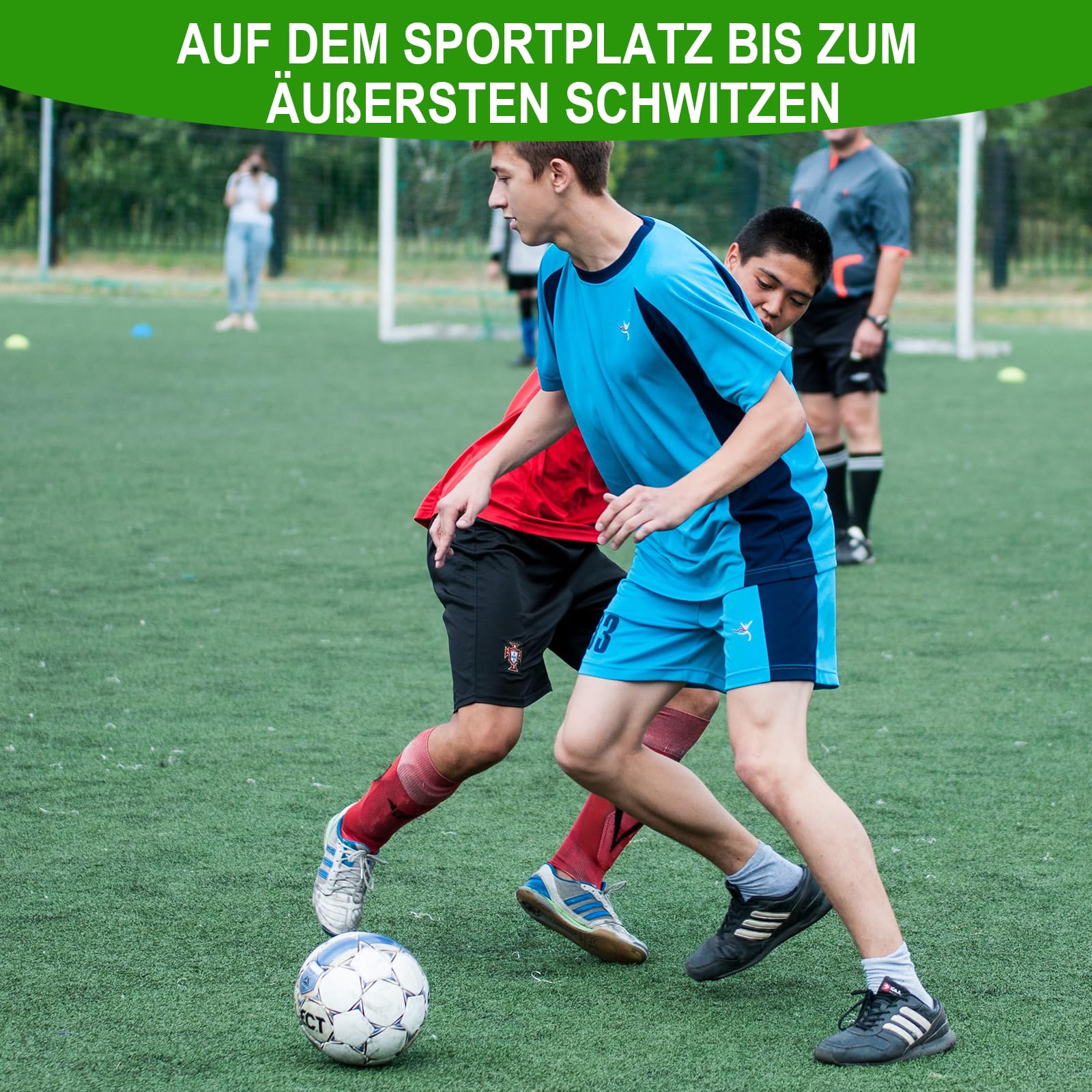 Fußball Tornetz 3,2 x 1,5 x 2,1 m aus Nylon, 2 Stück Fußballnetz mit Tragetasche, Luftpumpe, Schiedsrichterkarten und Pfeife, Ersatznetz für Fußballtor Training und Freizeit