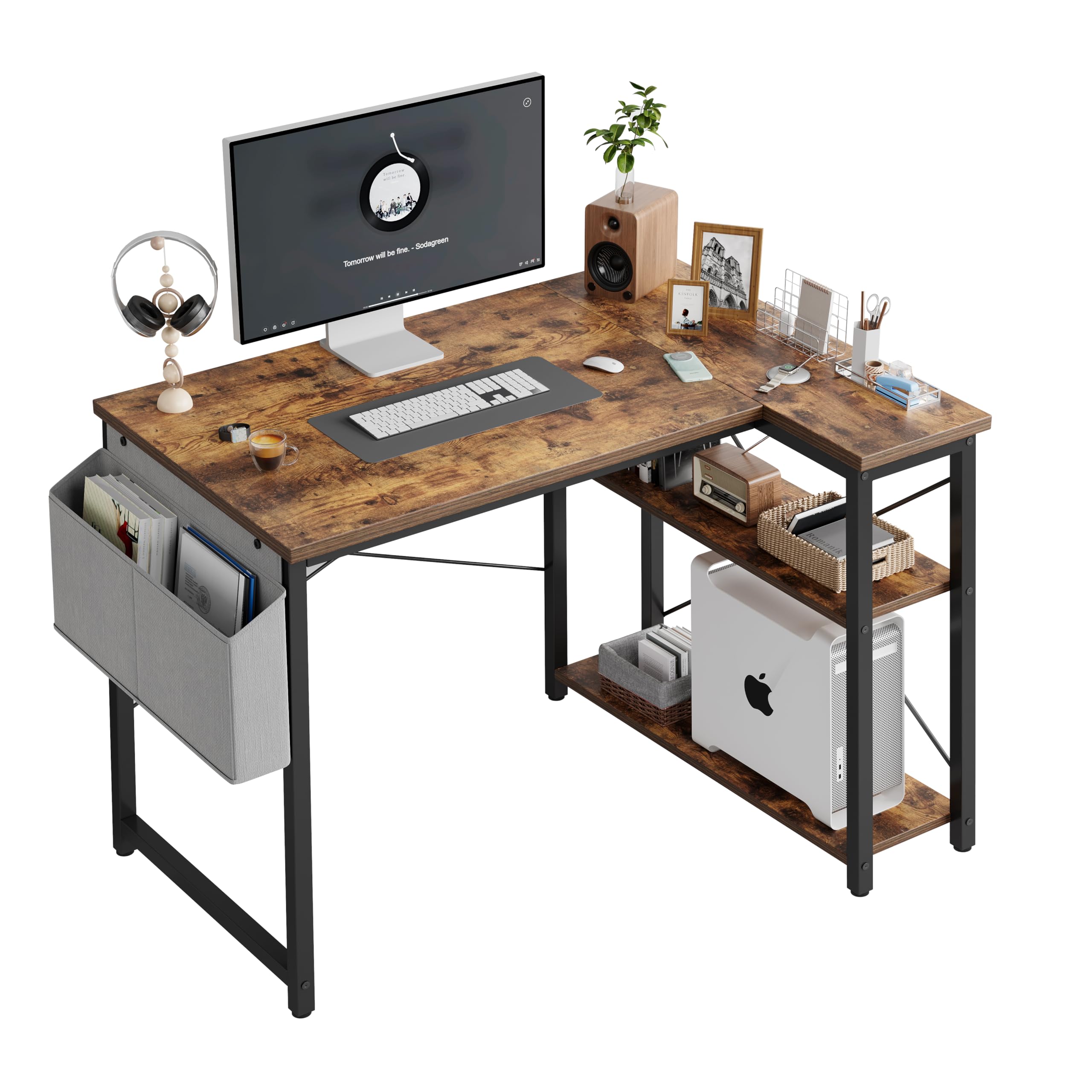 Grandder L Shaped Computer Desk with Reversible Shelves, 40 Inch Small Corner Desk with Storage Bag, Gaming Desk Computer Table Study Writing Desk for