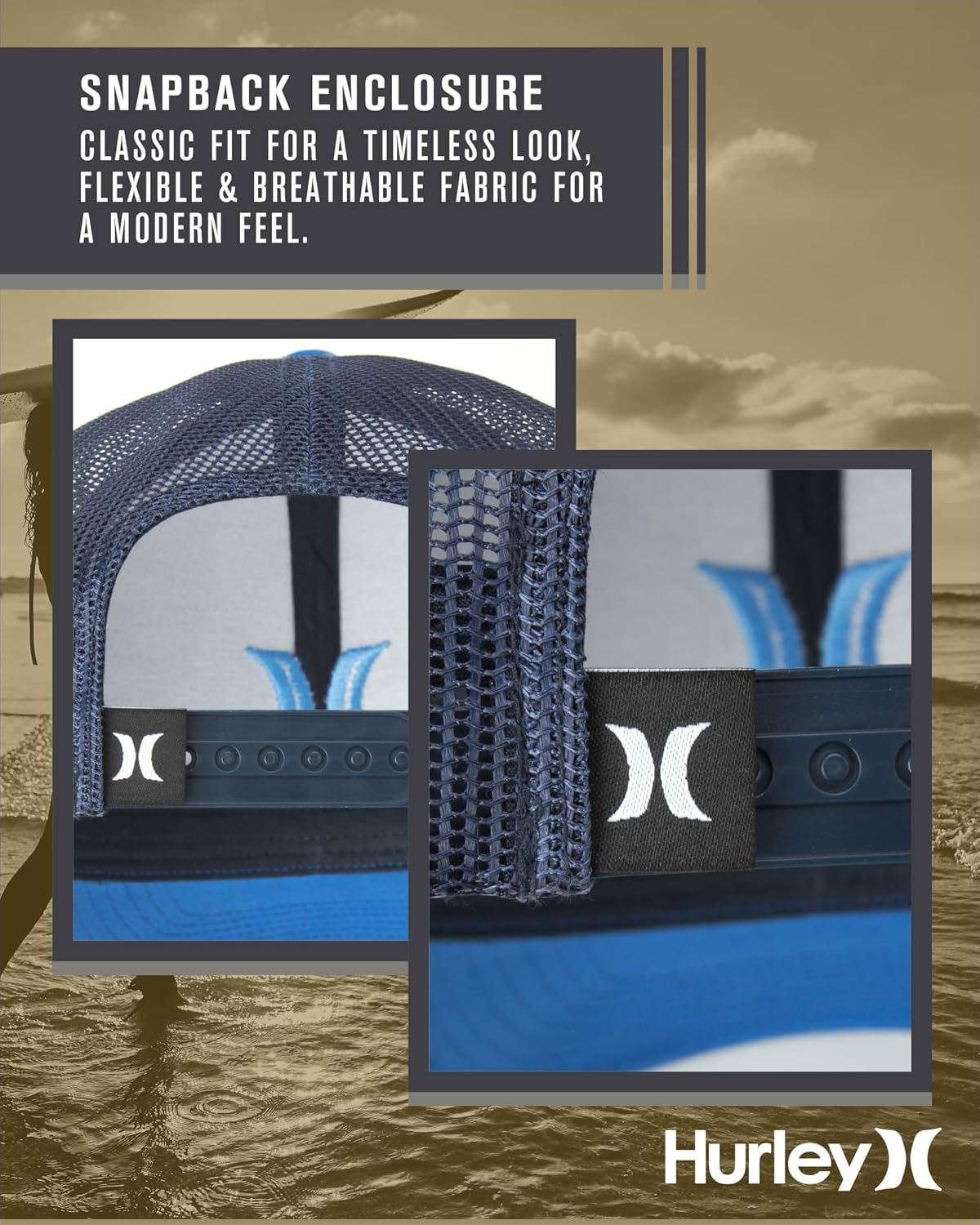 Hurley Men's Caps - Del Mar Mesh Panel Baseball Cap Trucker Hat - Snap Back Hats for Men - Image 5