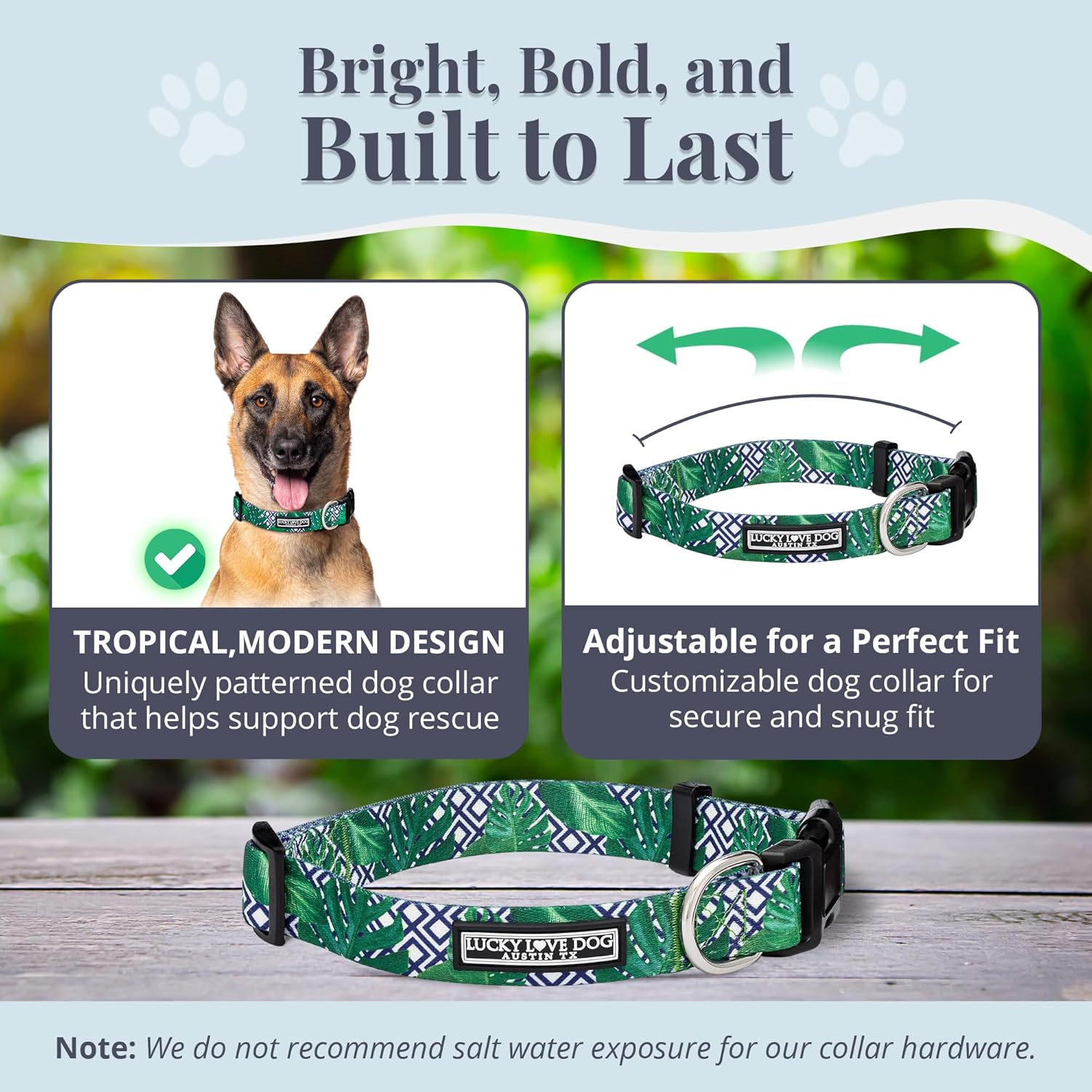 Lucky Love Dog Collar and Leash Set, Beautiful & Vivid Patterns, Easy On & Off Clasp Accessory (Blue Laguna, L Combo)