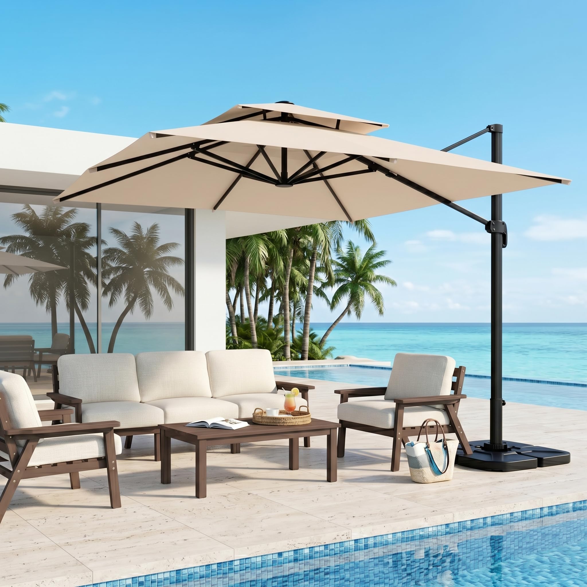 cantilever patio umbrella ratings Amazon.com : Kingdura 10' X 10' Cantilever Patio Umbrella with Double Top  Vent, Large Square Aluminum Outdoor Offset Umbrella with 360-degree  Rotation, Infinite Tilt, UV Protection for Pool Deck Garden Patio (Beige) :