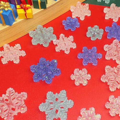 Miniatura 11 de Mini copos de nieve de plástico para manualidades, 60 piezas de copos de nieve pequeños con purpurina azul para adornos de Navidad y fiesta de azul