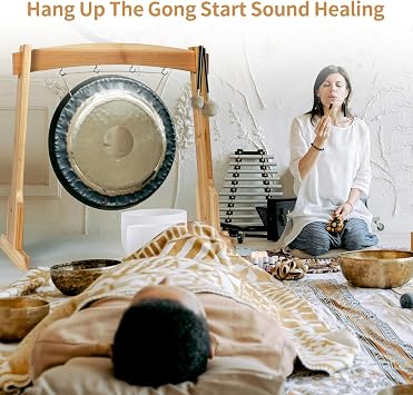 14 Gong Stands, Wind Chimes Wood Stand with Base for 1 Gong or 4 Chimes, Light & Portable Multipurpose Stand, Easy Assembly for Sound Healing, Meditation, Yoga