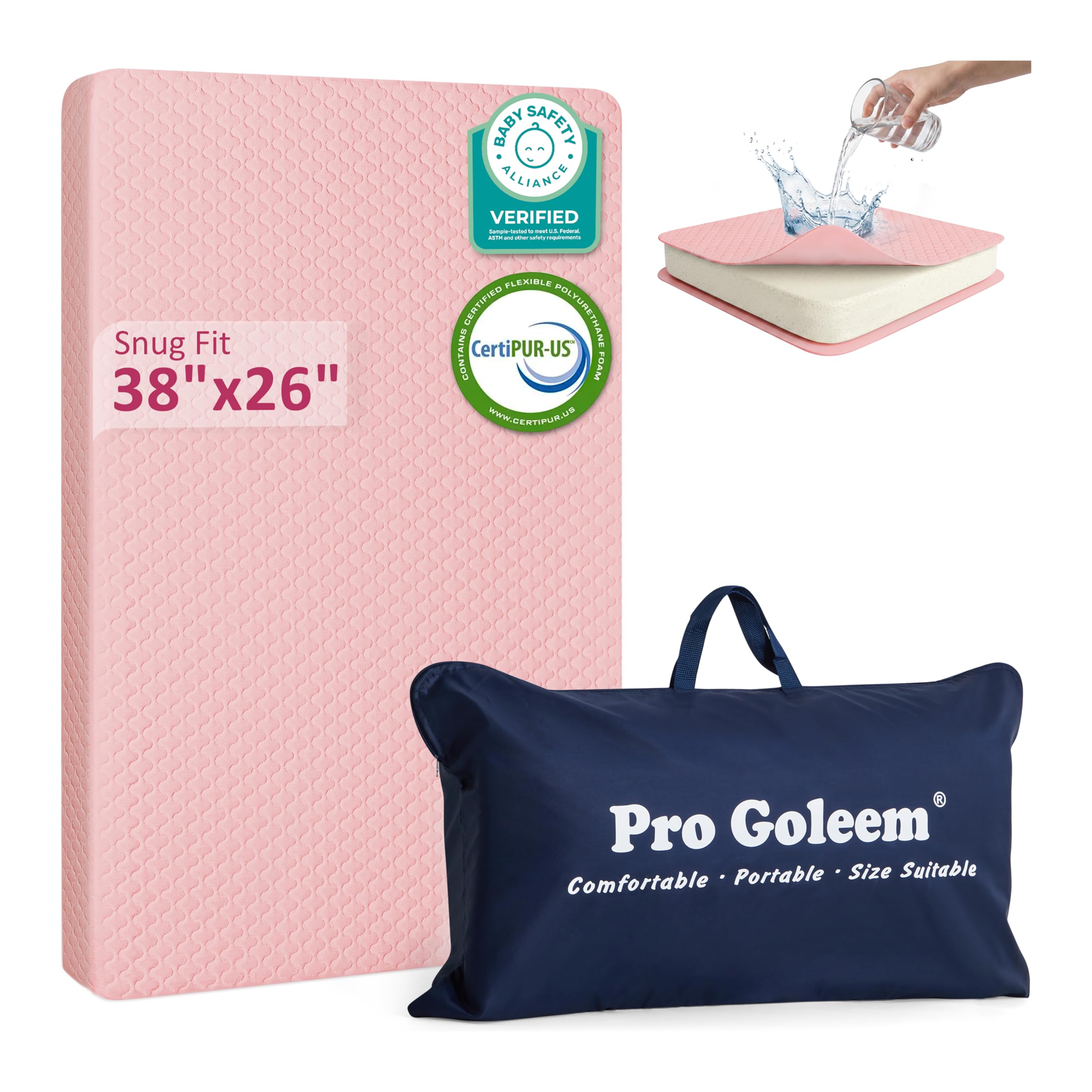 Pro Goleem Pack and Play Mattress 38"x26" for Babies Toddler Infant Pink