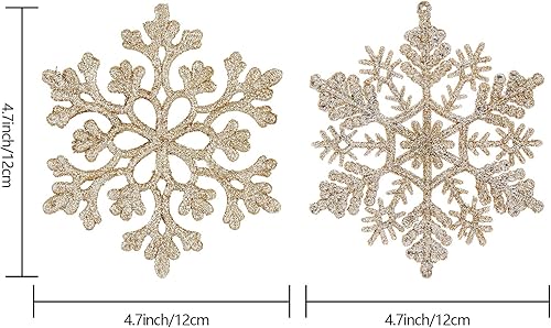 Miniatura 2 de 30 adornos de copos de nieve con purpurina de Navidad, adornos de copos de nieve de plástico, decoraciones de árbol de Navidad, 4.7 pulgadas (dorado