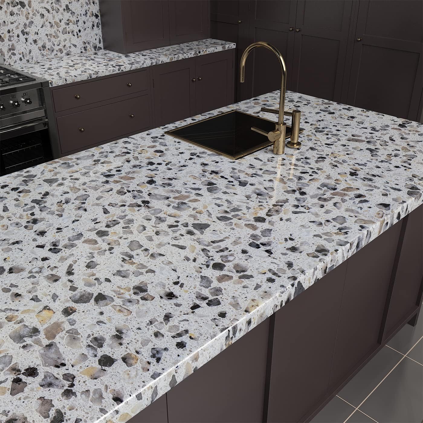 AbaBoorty 400"X15.8" Grey Terrazzo Countertop Contact Paper Waterproof Self Adhesive Granite Wallpaper Marble Self Adhesive Vinyl Wallpaper Covers Kitchen Bathroom Countertops Closet Wall