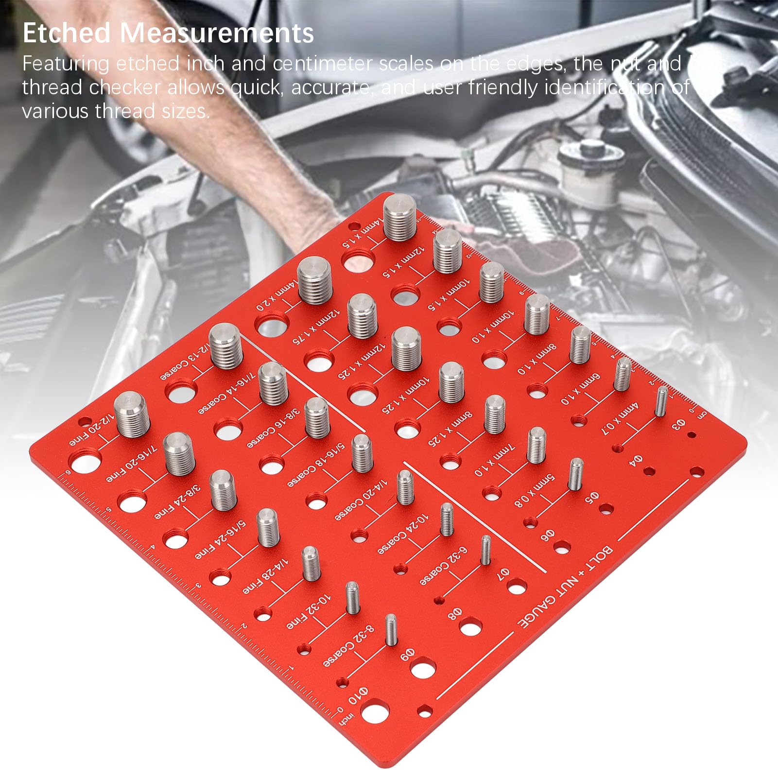 Przyrząd do identyfikacji śrub i nakrętek oraz przyrząd do sprawdzania gwintów — stop aluminium 6061 obrabiany CNC z anodowaną powierzchnią — rozmiary metryczne M4 x 0,7 do M14 x