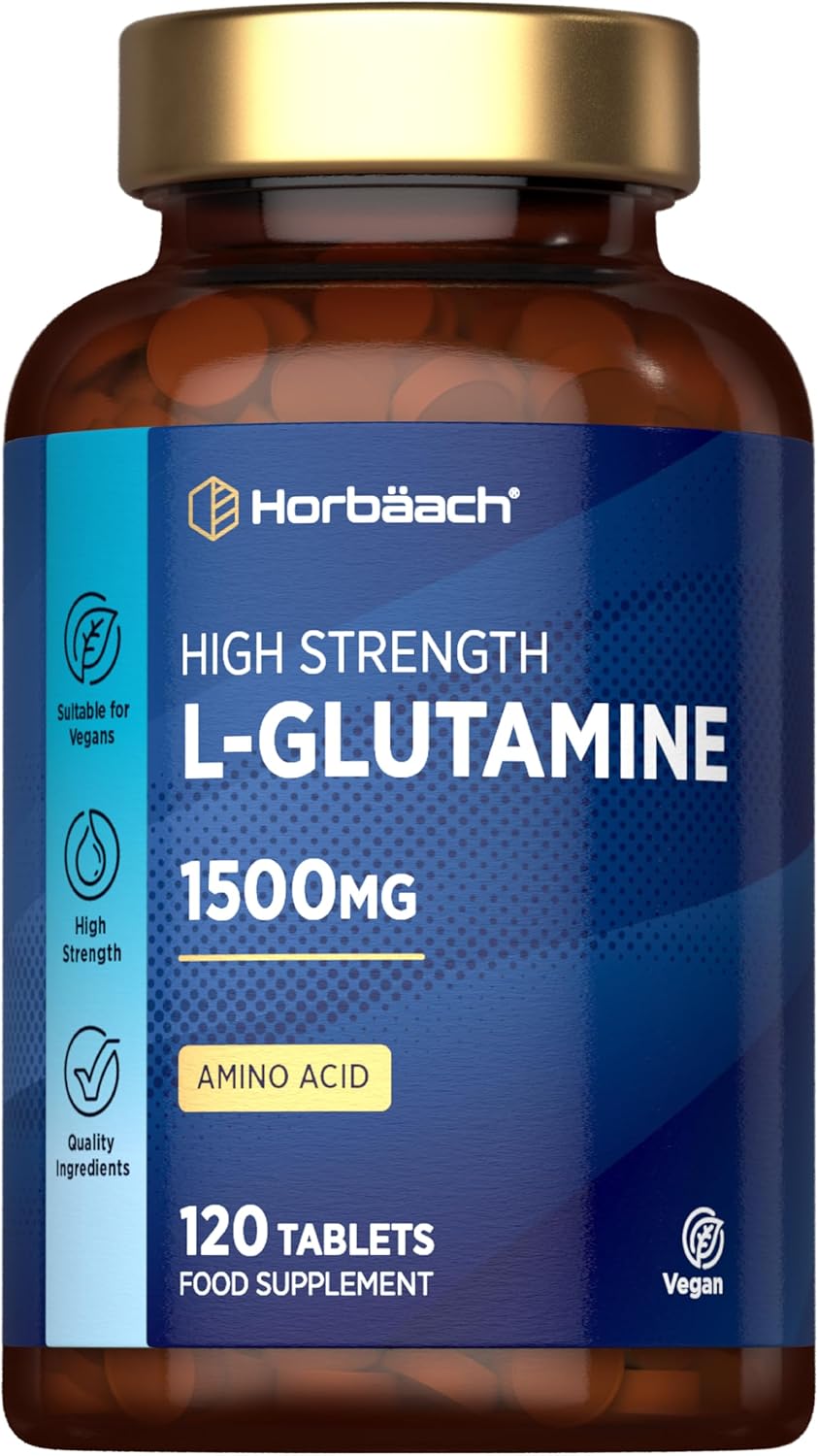 L-Glutamine Tablets 1500mg | 120 Count | High Strength Amino Acid | Suitable for Vegans and Vegetarians | by Horbaach