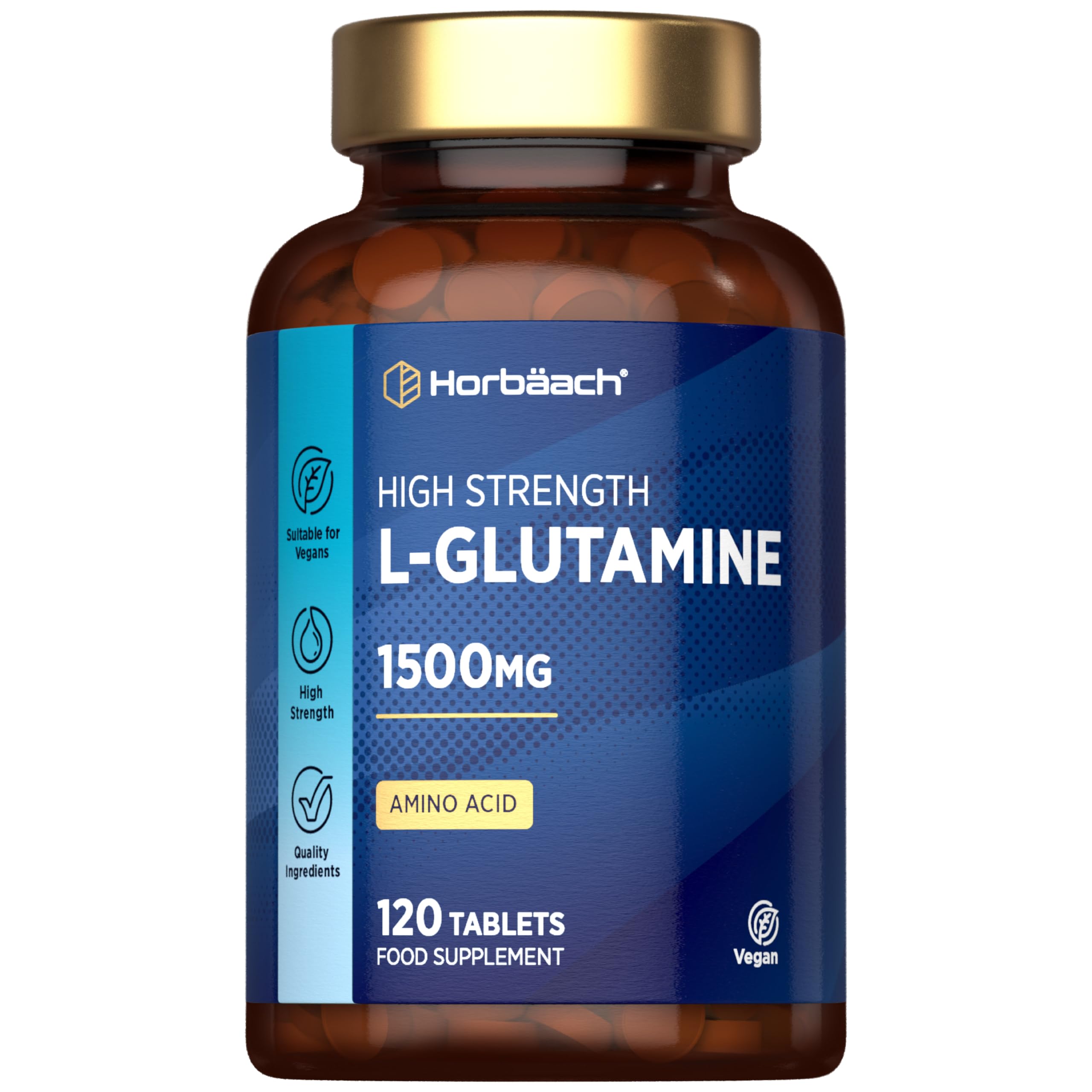 L-Glutamine Tablets 1500mg | 120 Count | High Strength Amino Acid | Suitable for Vegans and Vegetarians | by Horbaach