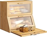 Vista 1 de BMOSU Panera grande de doble capa con tabla de cortar para encimera de cocina, panera con ventana de vidrio esmerilado de bambú (natural)