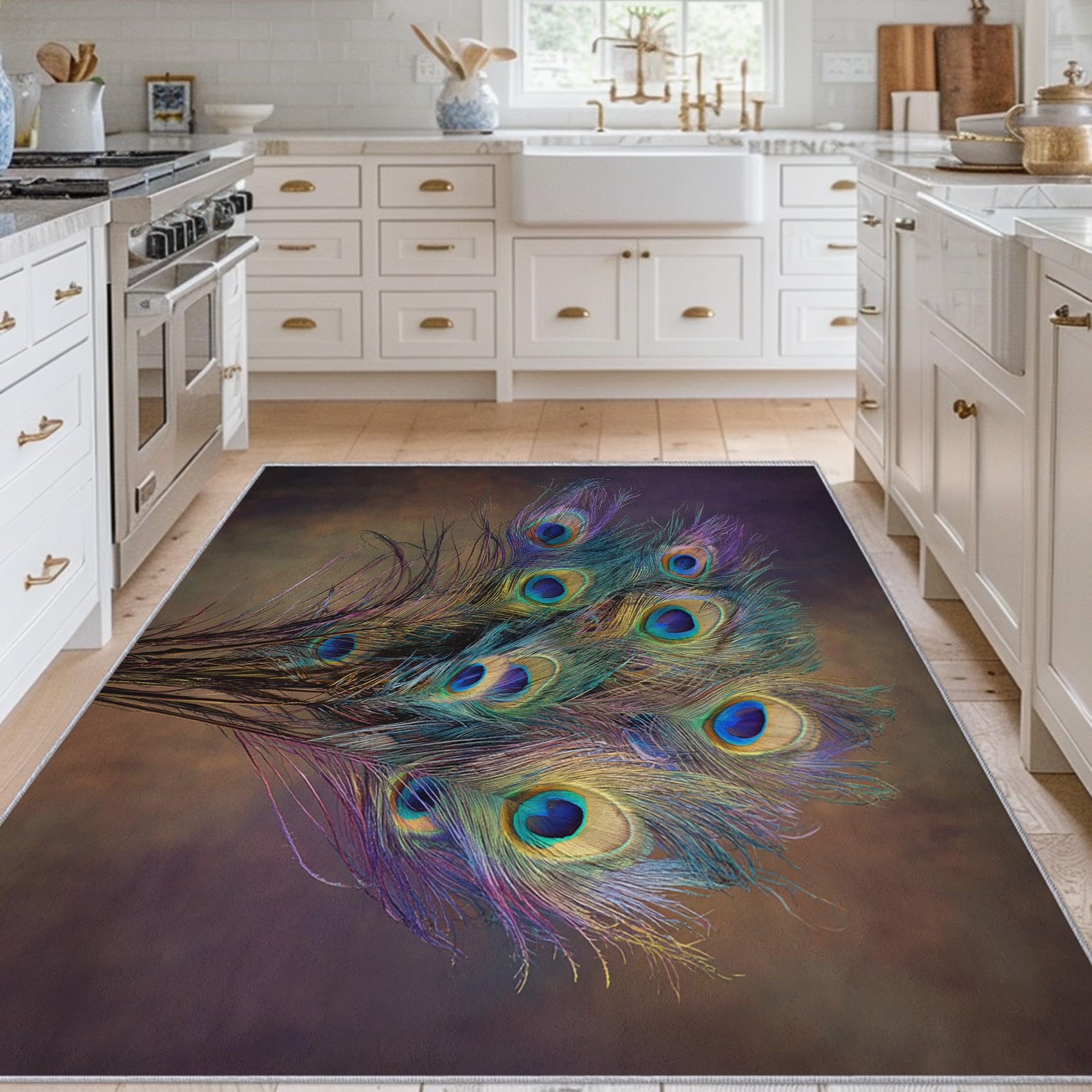 Tapis plume de paon 120x120 cm lavable et antidérapant pour chambre et salon P-&134