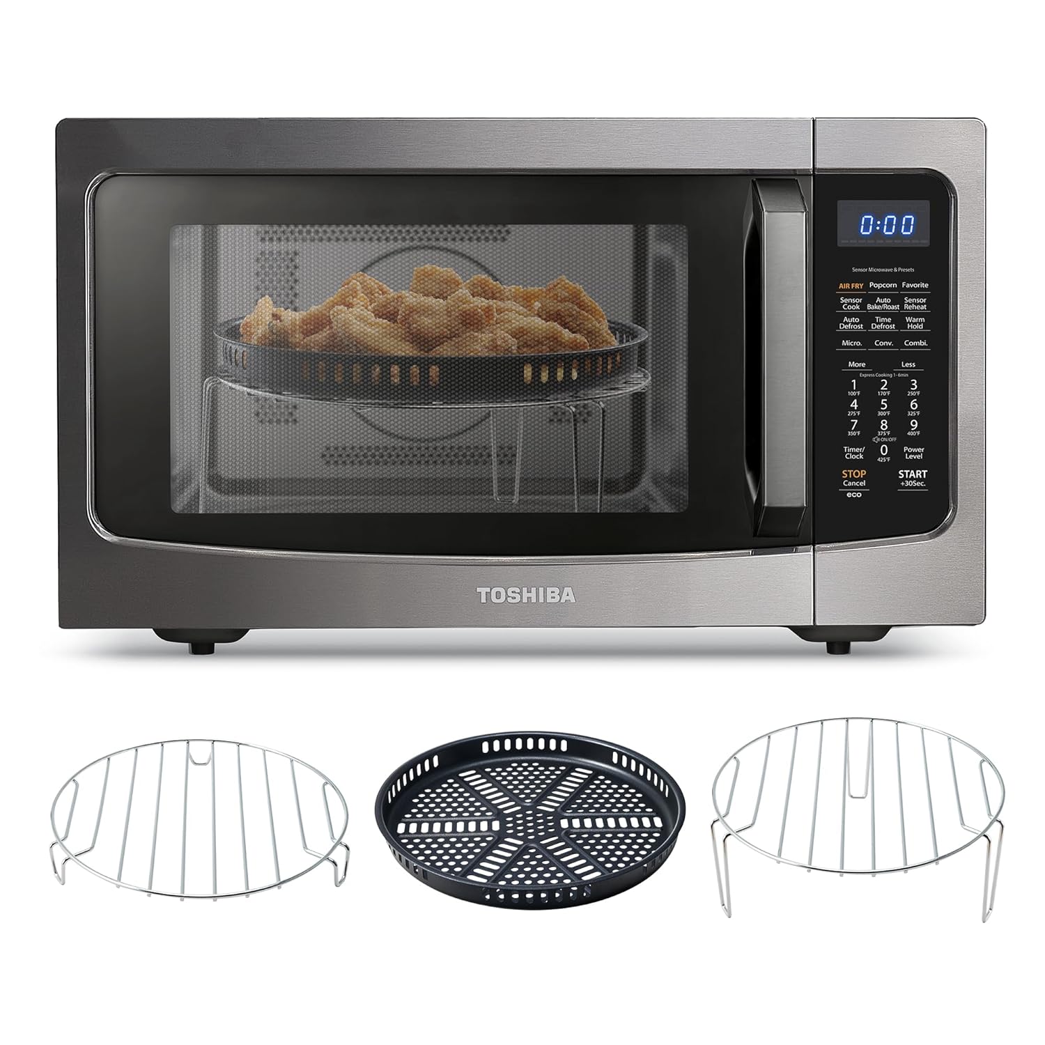 Toshiba Air Fryer Combo 4-in-1 Countertop Microwave Oven Smart Sensor Convection Mute Function Position Memory 13 6 Turntable