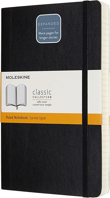 Moleskine - Classic Expanded Ruled Paper Notebook - Soft Cover and Elastic Closure Journal - Color Black - Size Large 13 x 21 A5 - 400 Pages