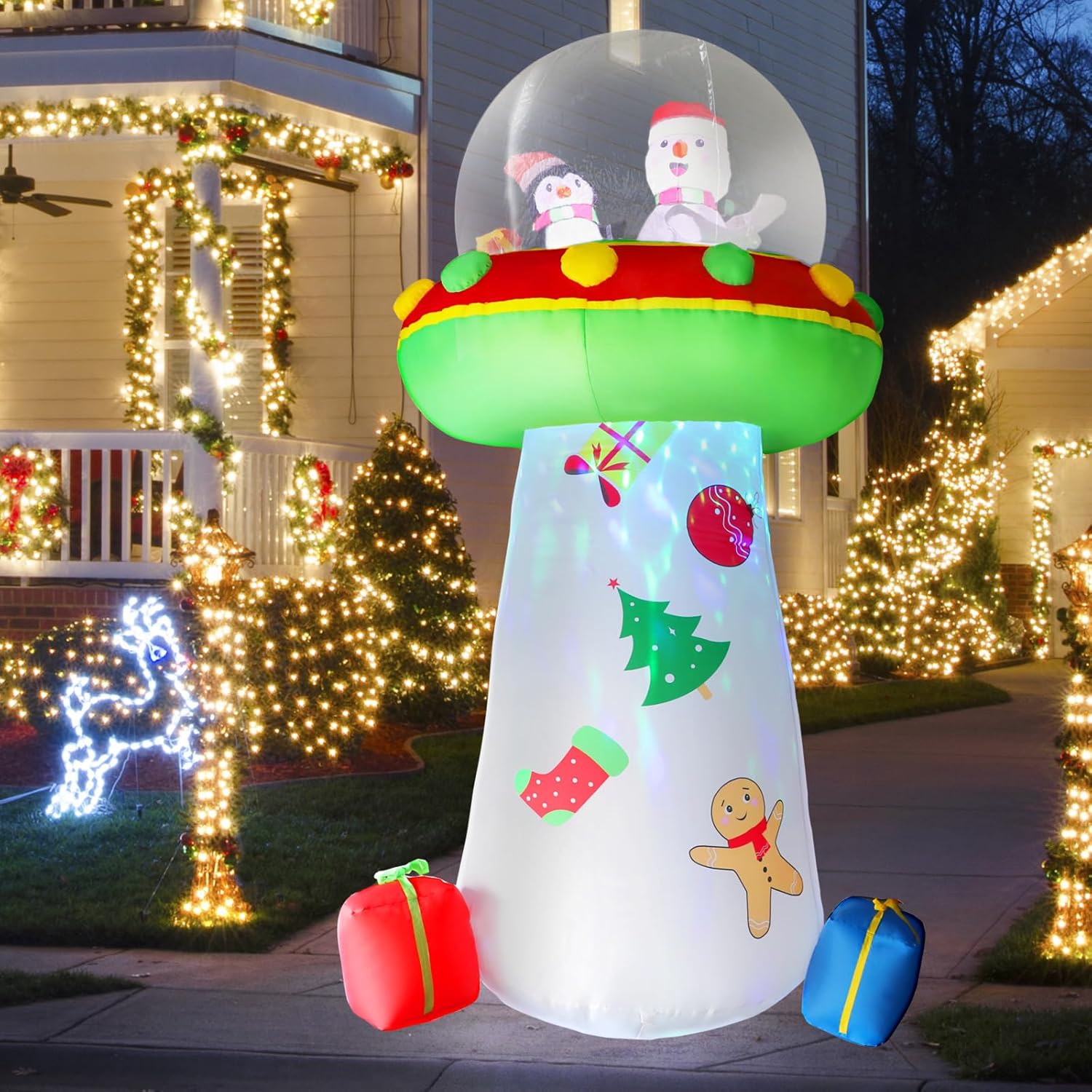 7FT Christmas Inflatable Decoration, Blow Up Snowman Penguins Yard Decorations with Built-in Led Lights, Outdoor Inflatable Christmas Decor for Holiday Party Xmas Lawn Garden White