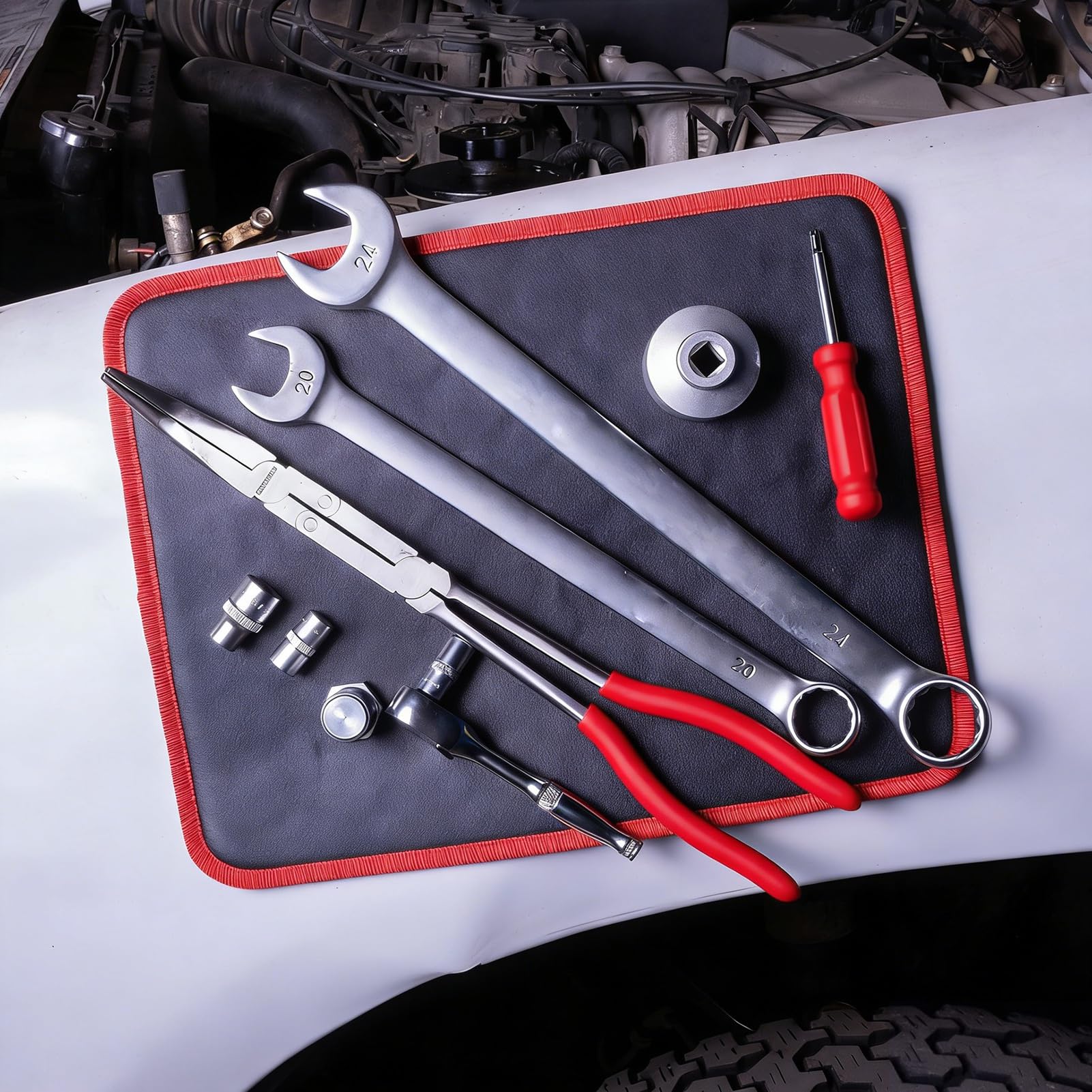 Eujgoov Zestaw 3 Magnetycznych Mat Narzędziowych z powłoką PCV Elastyczna Podkładka Magnetyczna do śrub i Nakrętek Klucze 12,8 X 9,64 Cala dla Mechaników Warsztat Garażowy Naprawa Samochodów
