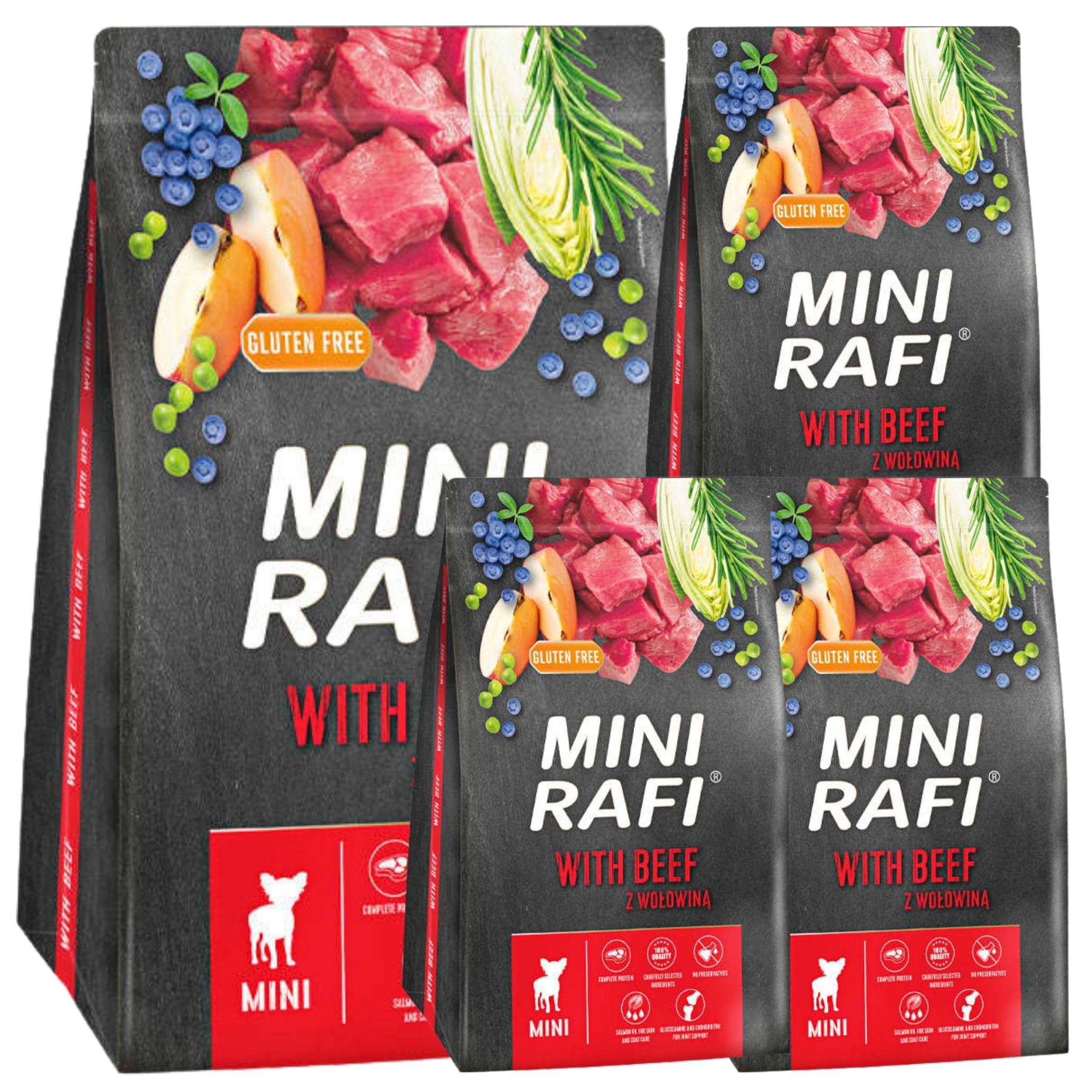Rafi High-Protein Dry Dog Food โ Omega-3 & Omega-6 Fatty Acids for Shiny Coats & Strong Muscles, Ingredients for Small Breeds of All Life Stages (Beef, 3kg)