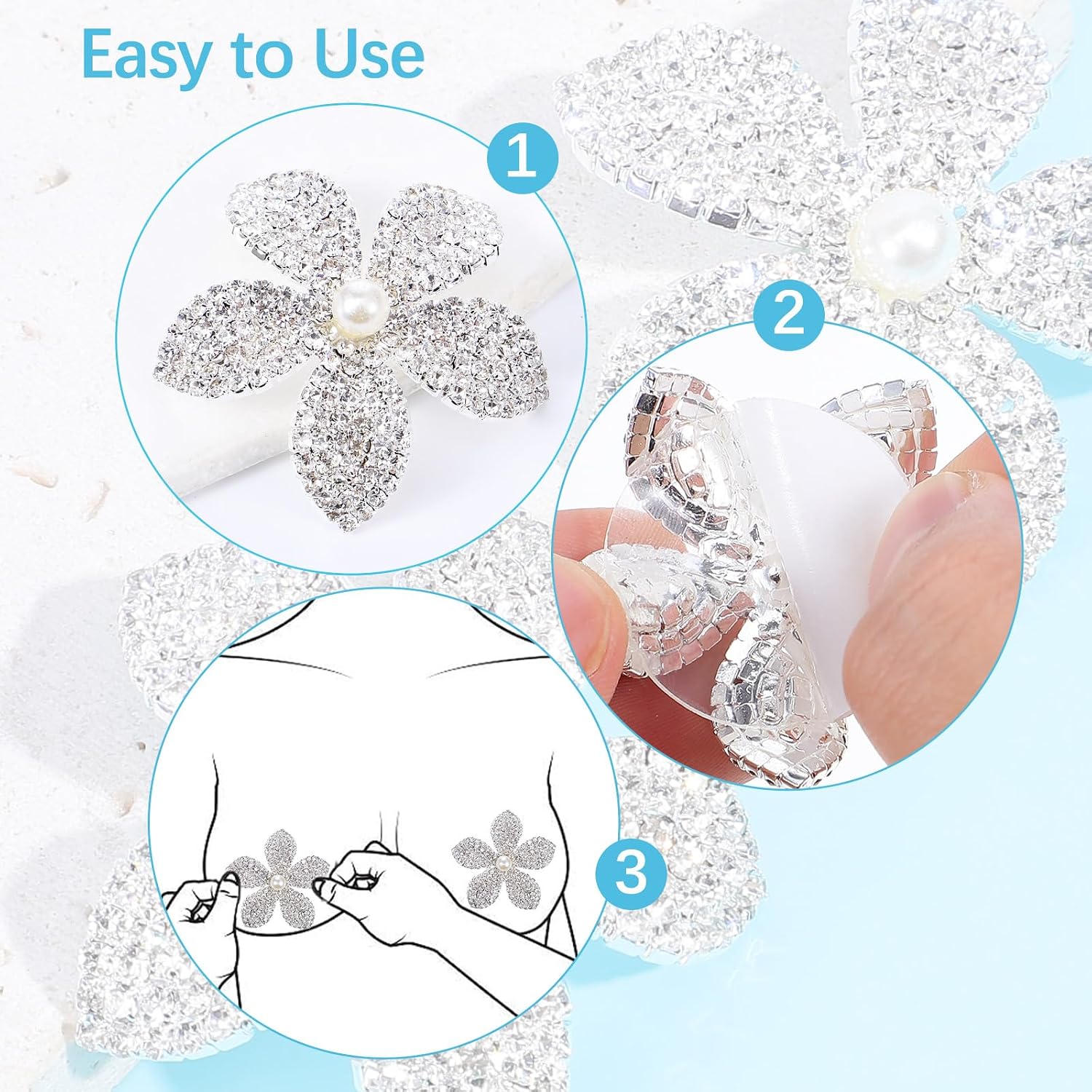 Rhinestone Tassel Nipple Pasties, Pasties Nipple Covers, Silver Flower Nipples Covers, Rhinestone Pastie Nipples Cover for Women, Crystal Chest Nipple-Stickers
