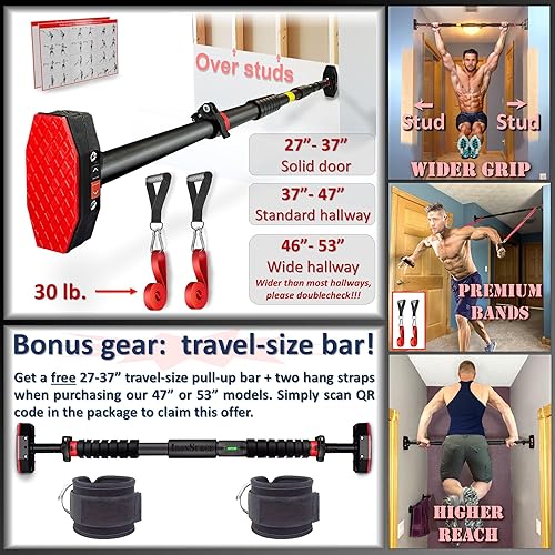 Miniatura 2 de IRONSURGE Barra de dominadas para puerta, juego de 6 piezas con dos bandas de resistencia acoplables, manual de entrenamiento, barra de barbilla