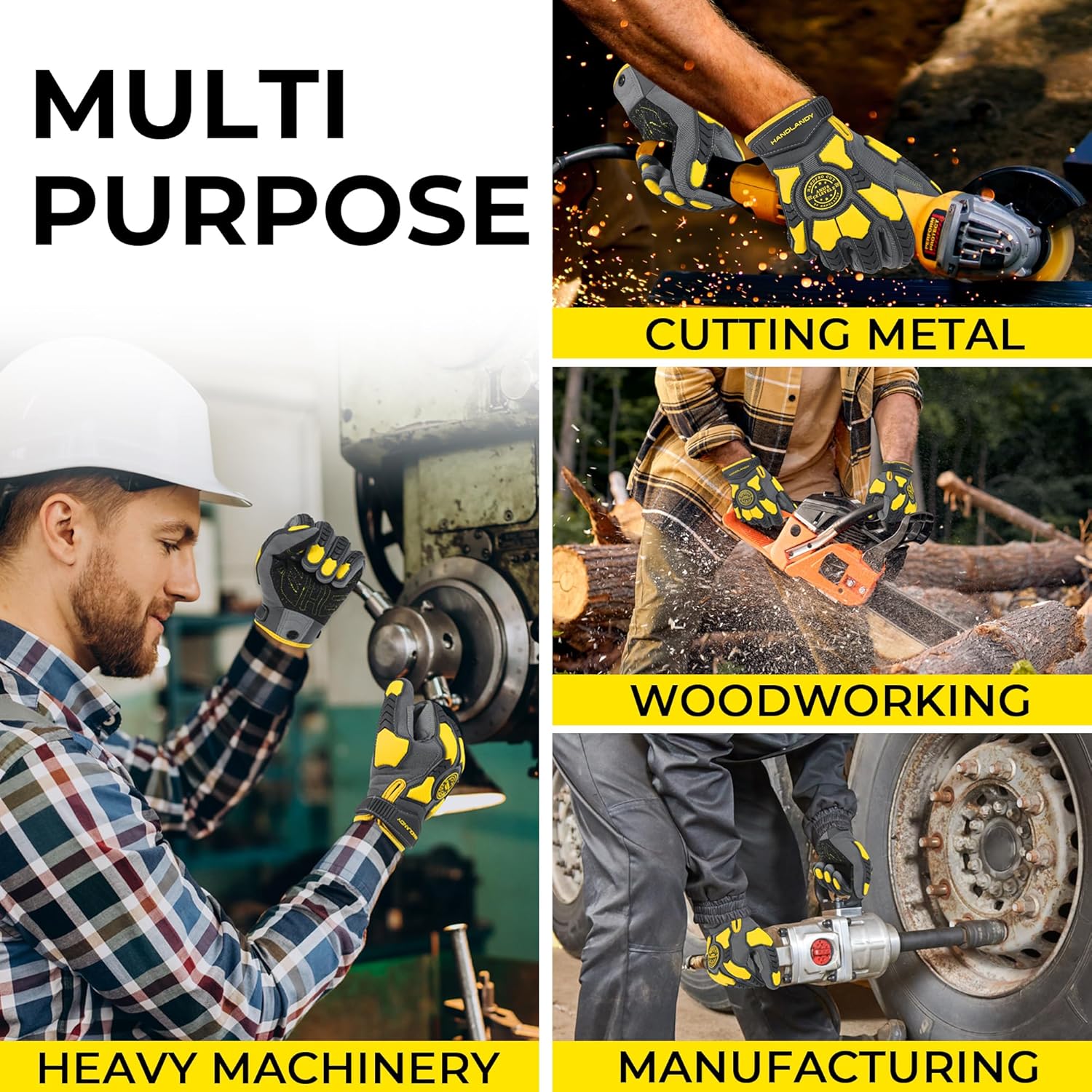 HANDLANDY Anti Vibration Gloves, SBR Padding, TPR Protector, Mechanic Work Gloves (Large, Black) - Image 6