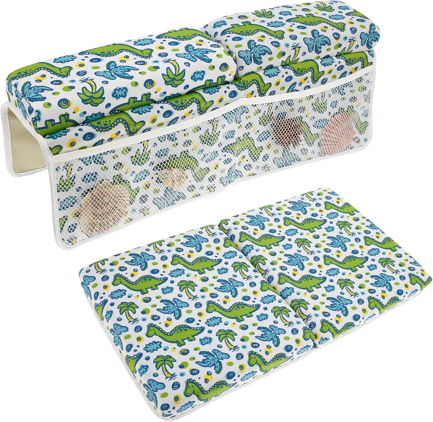 Baby Bath Kneeler and Elbow Pad Set, Nonslip Bathtub Kneeling Pad for Baby Bathing Parents Use, Waterproof Bathtub Elbow Support Mat w/ 4 Side Pockets,Organizer, Foldable Painless Memory Foam Mat