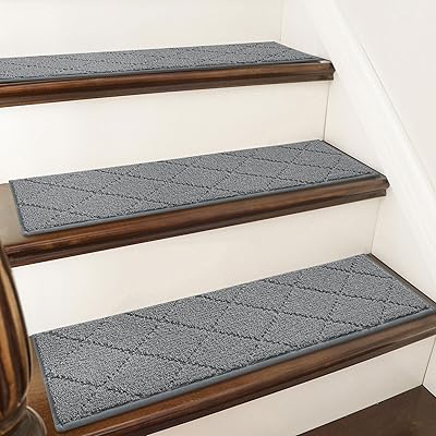 COSY HOMEER Stair Treads for Wooden Steps 9"x28" Washable Indoor Carpet Stair Treads Non Slip Soft Polyester Stair Carpet Tread Reusable Stair Runner Rugs for Kids, Elders,Pets,Medium Grey,15pcs
