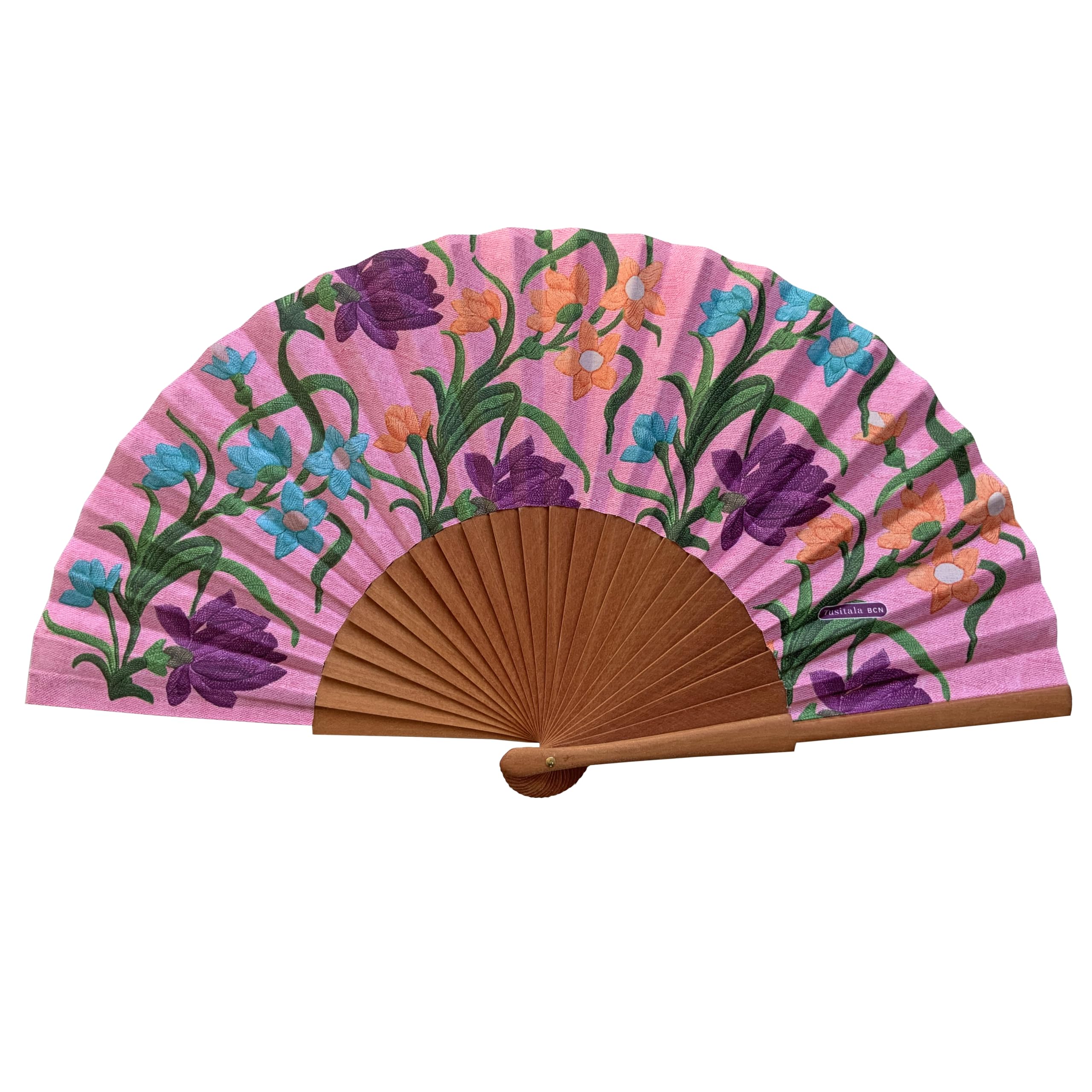 Abanico Español Mafalda - Madera y Algodón - 23 cm - Estuche y Funda de Yute - Accesorio de Moda - Hecho a Mano en España - Eventos y Regalos - Colección Mantón