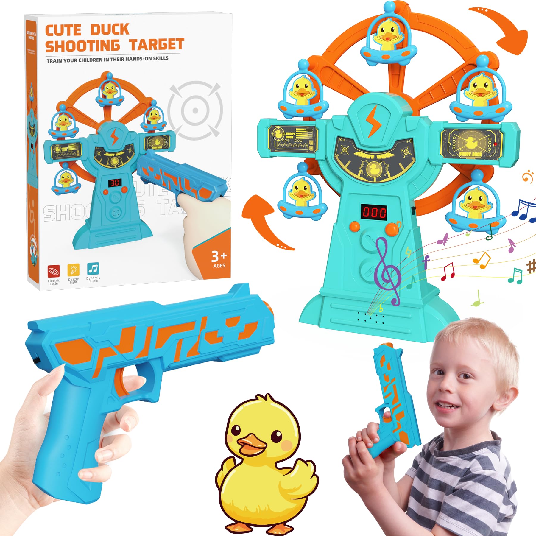 Fortand Duck Shooting Toys for 3 4 5 Years Old Boys Girls,Kids Toy Gun Outdoor/Indoor Games Dart Board Toys,Electronic Target,Birthday Halloween Xmas Gifts for 3-5 Year Olds Boys Girls