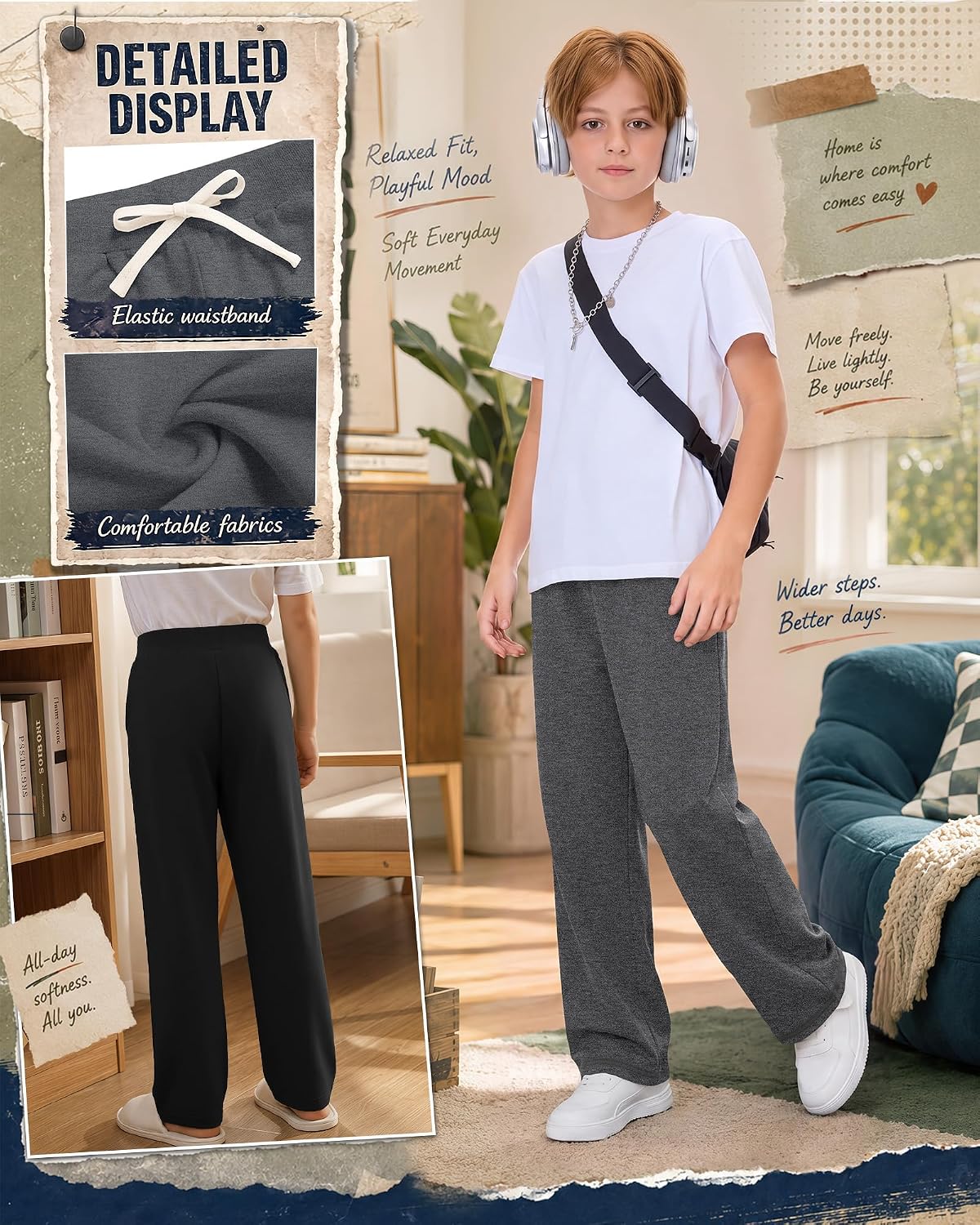 3 Pack Boys Sweatpants Kids Comfy Open Bottom Pants