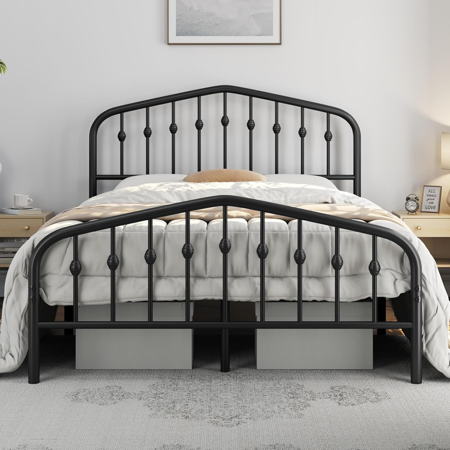 Yaheetech 4ft6 Double Bed Frames Metal slatted Bed Base with Crown