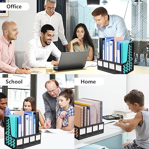 Miniatura 6 de SAYEEC Soporte para archivos de revista, organizador de carpetas de archivos de escritorio de plástico con 4 compartimentos grandes, organizador