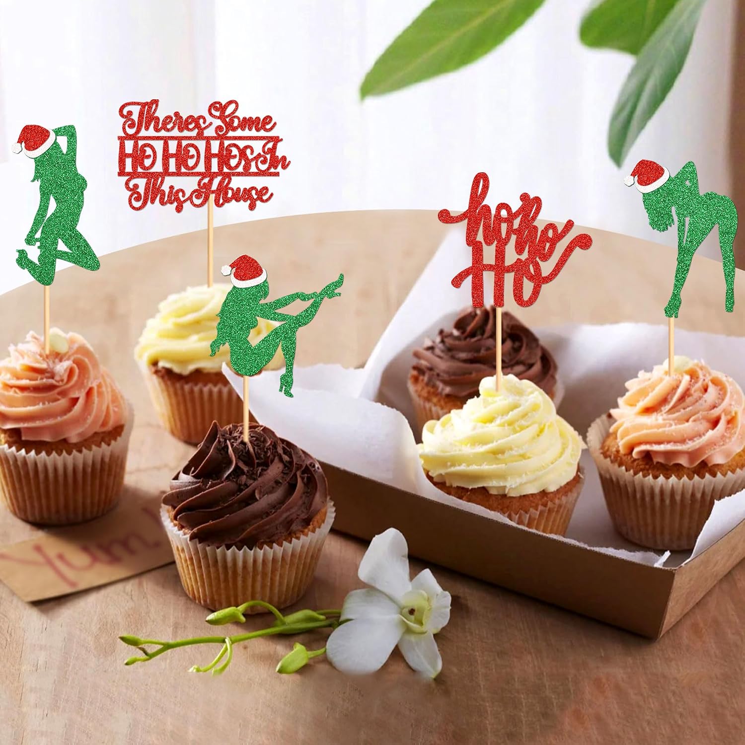 24pcs Christmas Decorations Ho Ho Hos in This House Cupcake Cupcake Toppers Birthday Party Decorations Bachelorette Party Decorations Merry Christmas Theme Party Decoration image 3