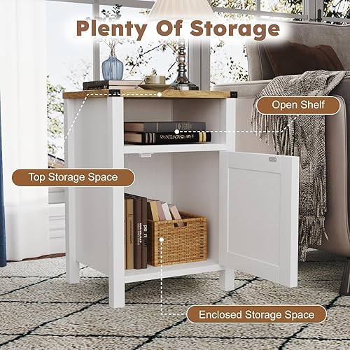 Miniatura 4 de Juego de 2 mesitas de noche de granja, mesa auxiliar rústica vintage con almacenamiento, mesa auxiliar de madera con puerta de granero para