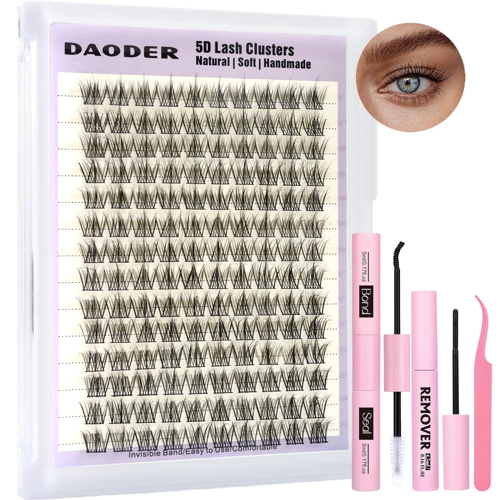 DAODER Wispy Lash Clusters Kit 5D Natural Eyelash Extension 13mm Short Cluster Eyelash Extensions C Curl Individual Lashes With Bond and Remover Thin