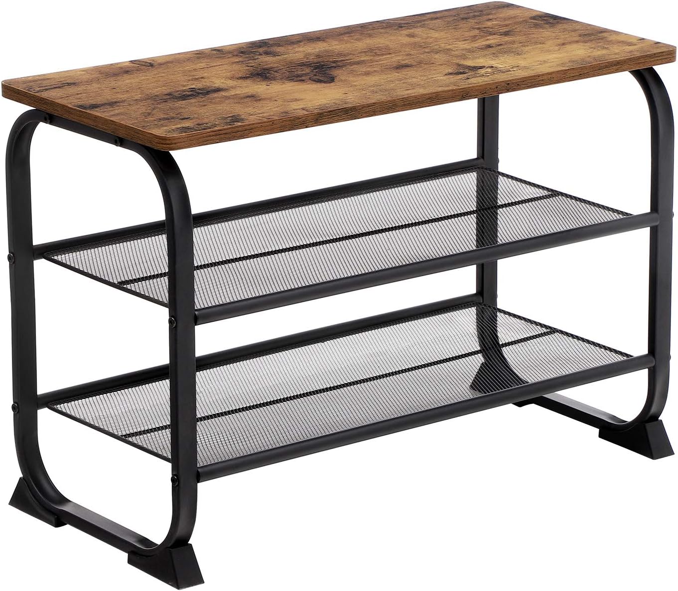 VASAGLE Shoe Bench, Industrial Shoe Rack with 2 Mesh Shelves, Rounded ...