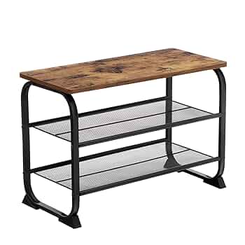 Vasagle Ayakkabı Dolabı, 2 Izgara Raflı, Yuvarlak Çerçeve, Basit Montaj, Ahşap Görünüm, Vintage LMR32BX, 66 X 45 X 30 CM