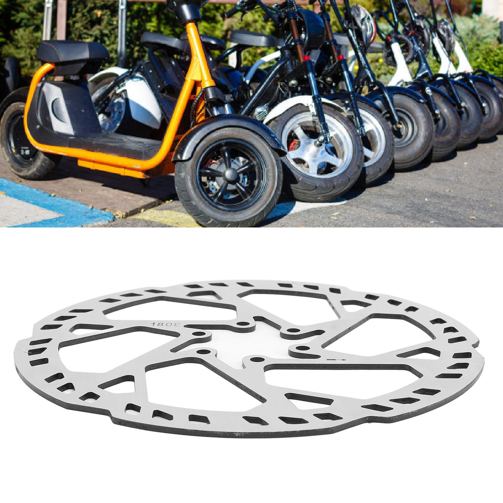 180mm Stainless Steel Cycle Disc Brake Rotor, Scooter Disc Brake, 2.3mm Thick, 6 Bolt Mounting, Compatible with Electric Bikes, Folding Bikes, and Mobility Scooters