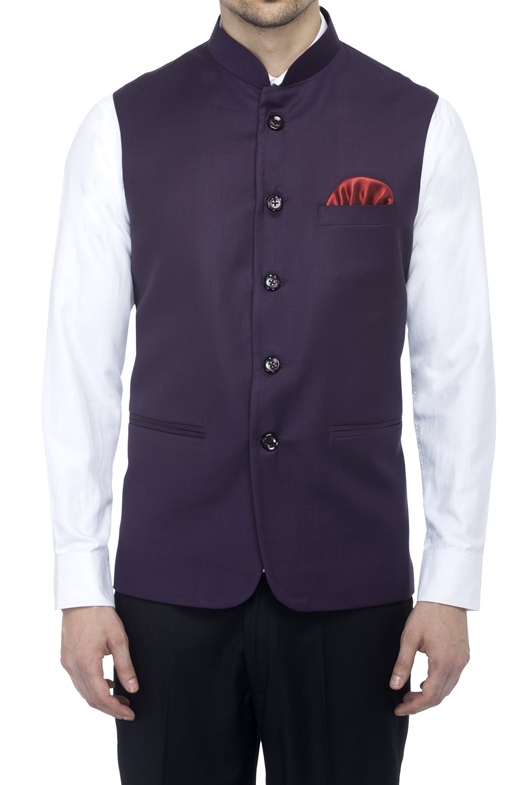 Favoroski Bandhgala Sleeveless Jackets Ethnic Men's Wear Waistcoat (Violet_36)