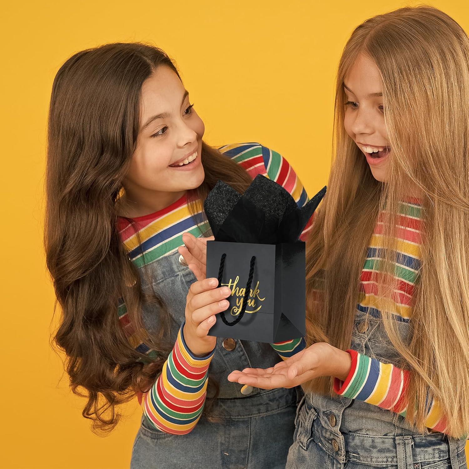 Yeaqee 100 Pack Mini Gift Bags Bulk 4 x 2.75 x 4.5 Inch Small Thank You Paper Bags with Handle and Tissue Paper for Wedding Birthday Baby Shower Business Graduation Party Favors(Black) - Image 6