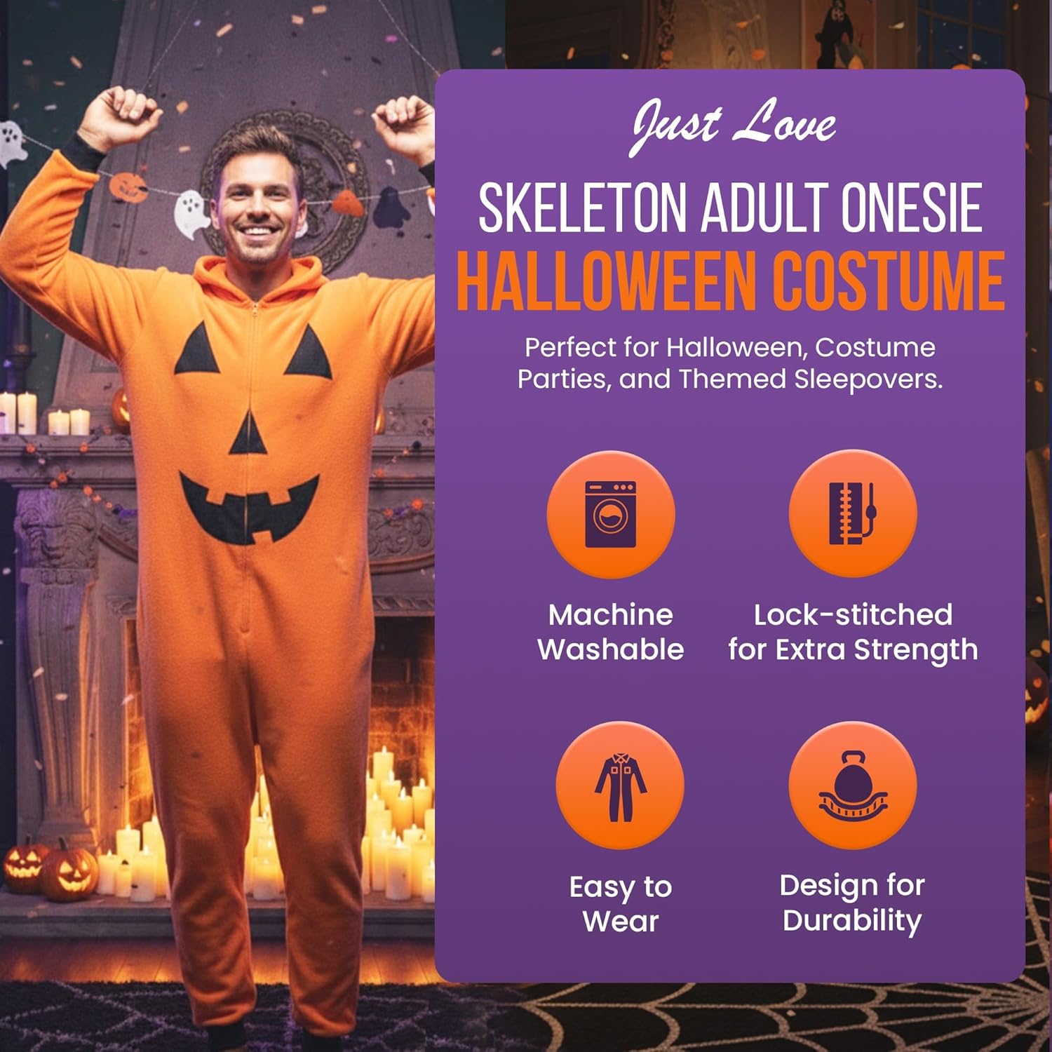 #followme Men's Onesie Adult Comfortable Fleece Hooded Front Zip w/Side Pockets Halloween Costumes for Men